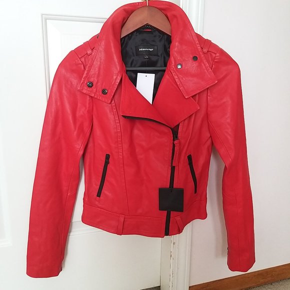 Mackage Hania Leather Moto Zip Jacket Size xxs Red / Flame New (Missing Belt) - Picture 2 of 16
